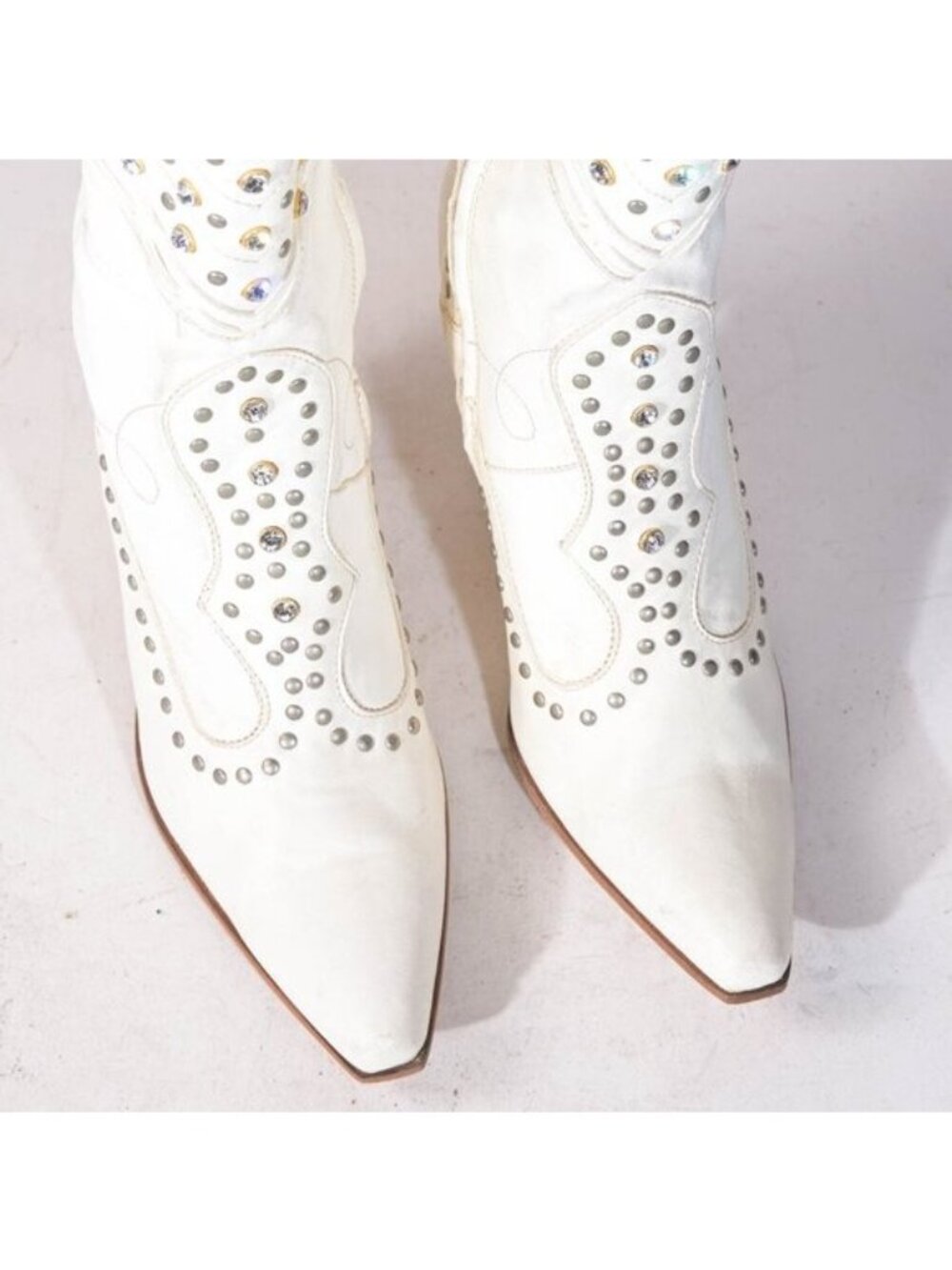 El Vaquero Valerio Giuntoli Rhinestone Western Ankle Boot Cream Italy Deadstock - Picture 4 of 7